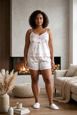 Hang Ha 100% Silk Pajama Set M L Light Pink Embroidered Cami Shorts Loungewear